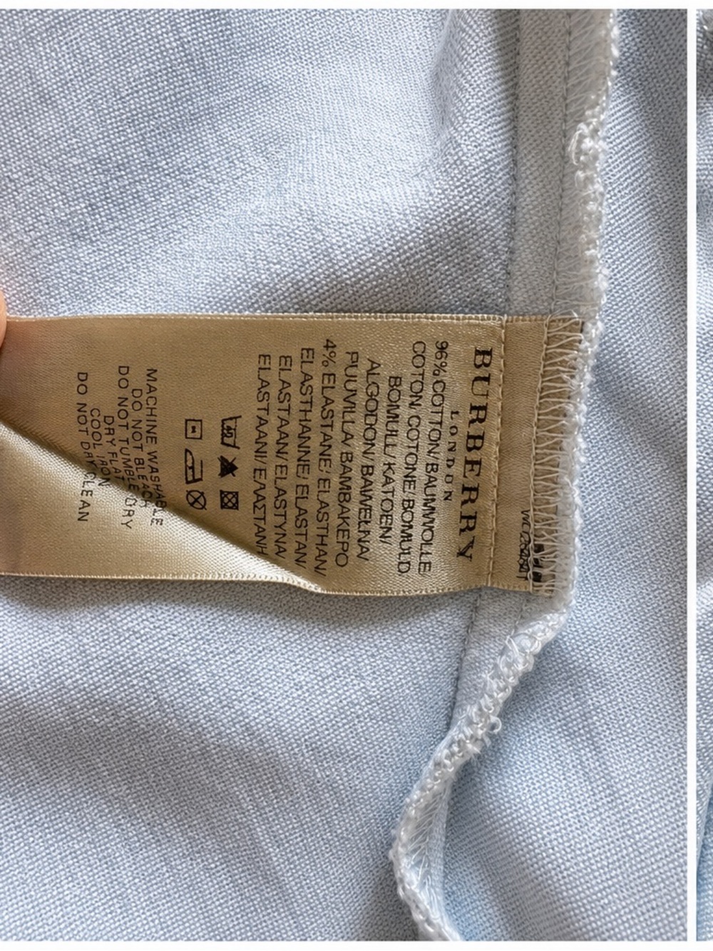 Burberry London Light Blue Stretch Button Tailored Shirt White Collar Women’s M - Picture 8 of 11